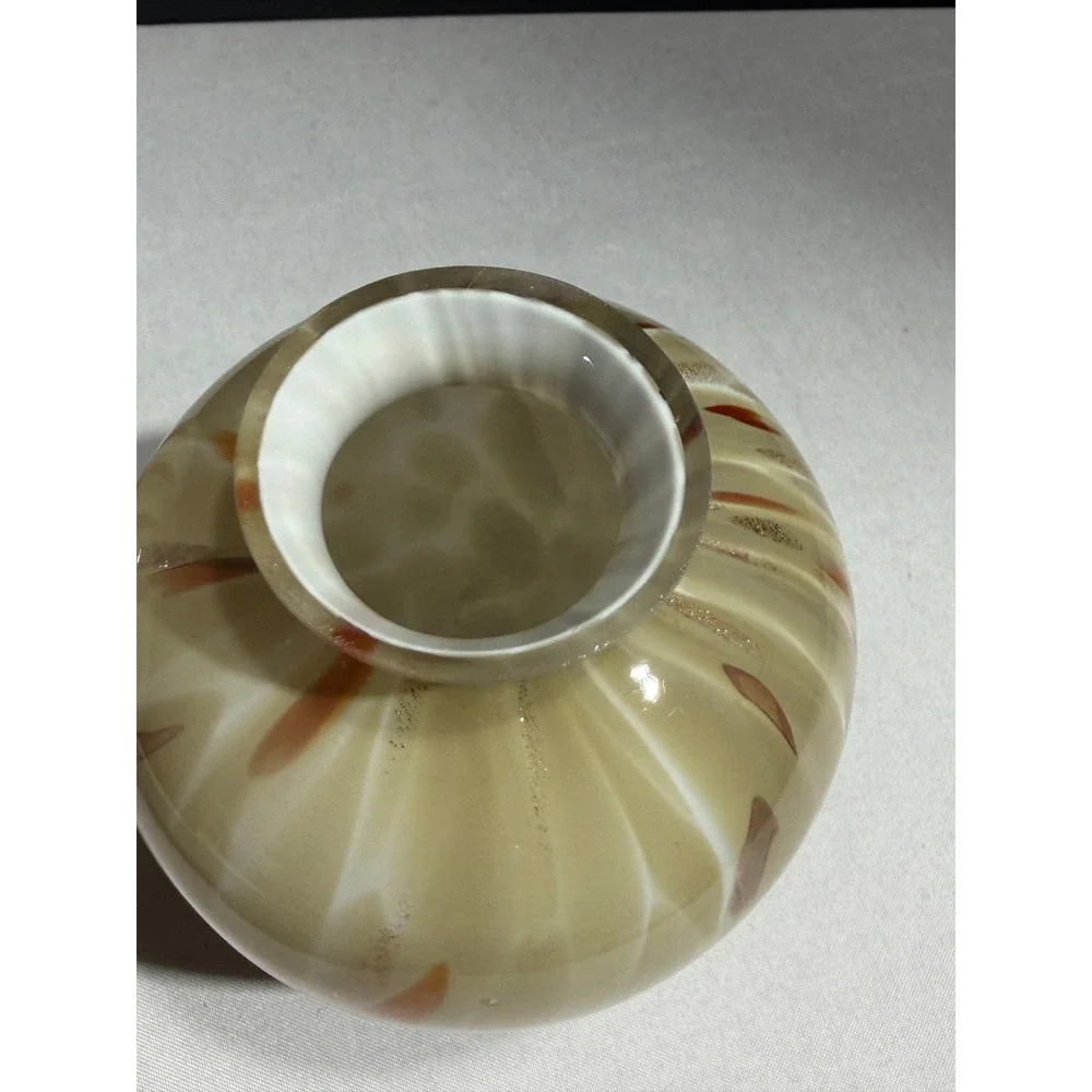 Artisan Hand Blown Glass Bud Vases Tan Red Confetti Gold Aventurine Set of 2